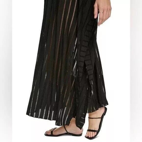 Calvin Klein Striped Maxi Caftan Cover-Up Black ONE SIZE - Picture 2 of 6